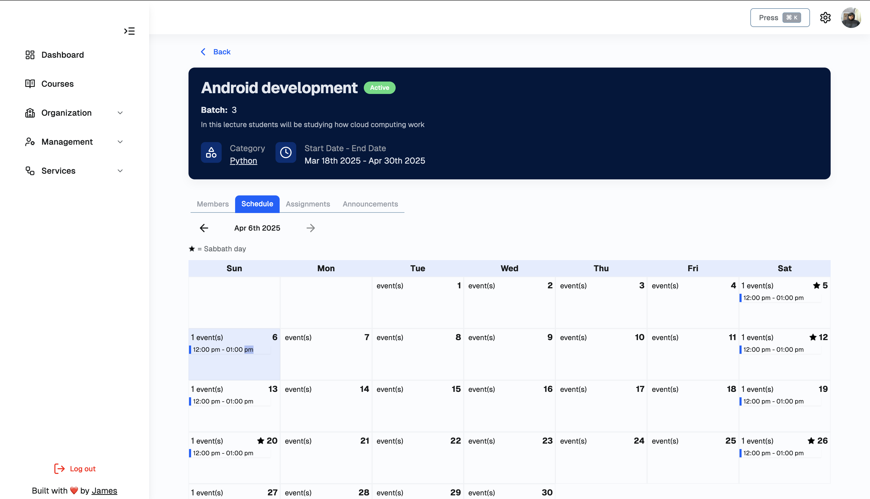 Schedjuice LMS Dashboard